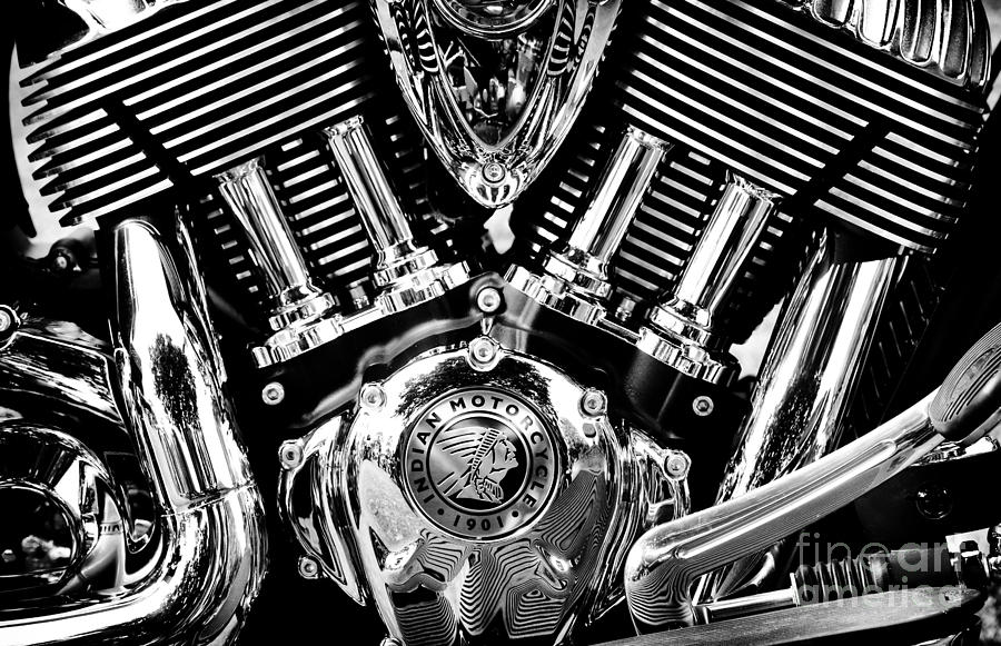 Indian Chief Engine Monochrome Photograph by Tim Gainey
