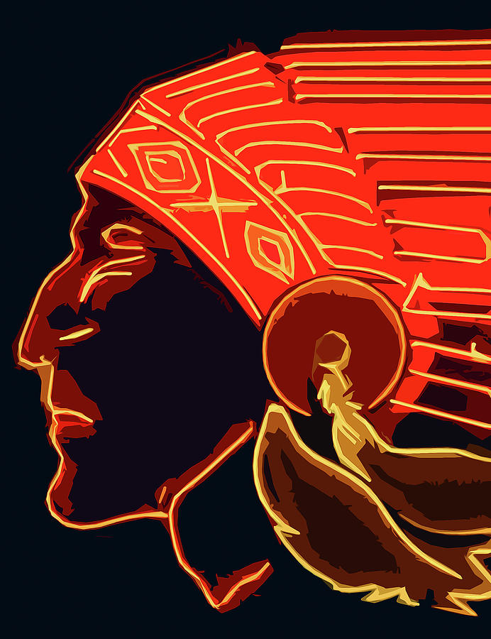 Indian Chief Head Red Painting by AM FineArtPrints