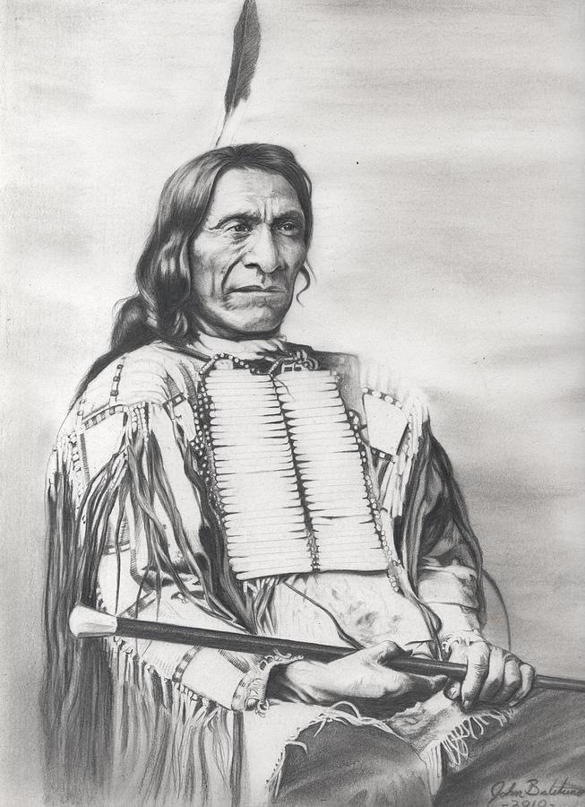 Indian Drawing - Indian chief Red Cloud by John Balestrino