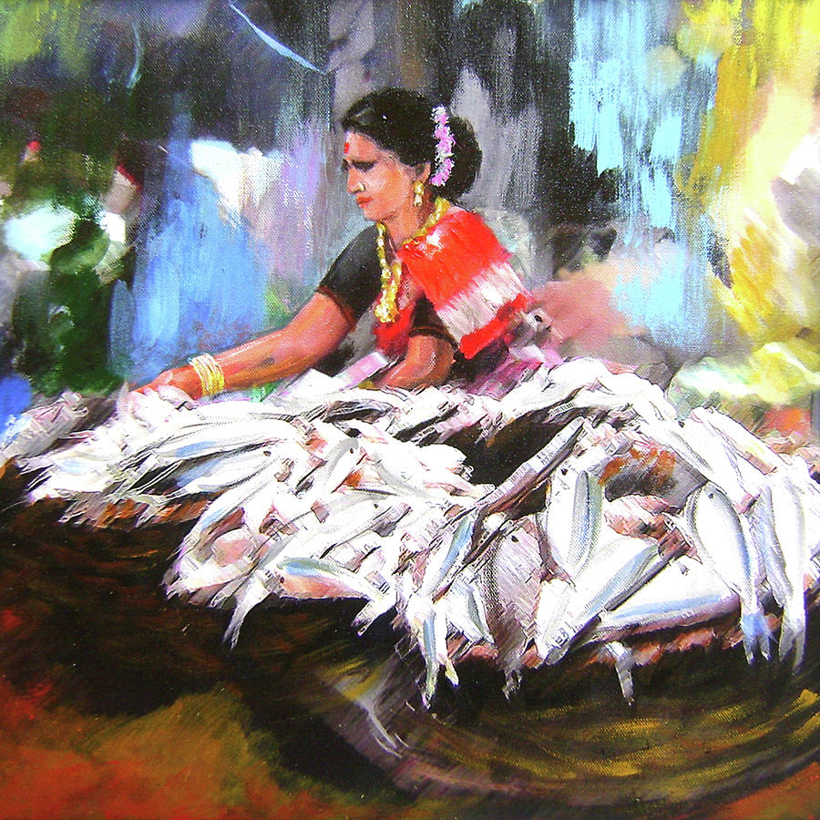 Indian fisher women02 Painting by Bhushan Jundre Fine Art America