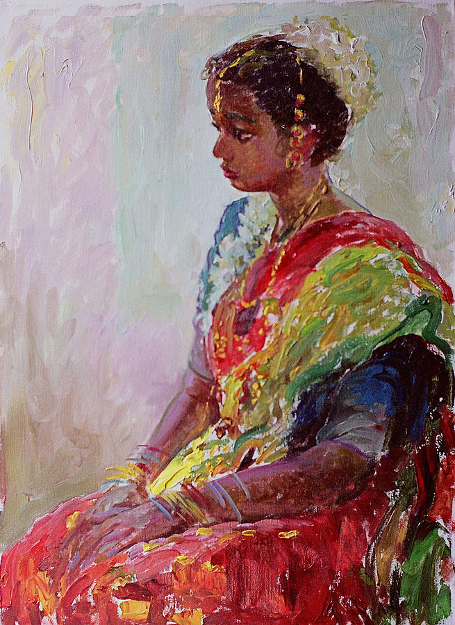 Indian Girl Painting by Ji-qun Chen