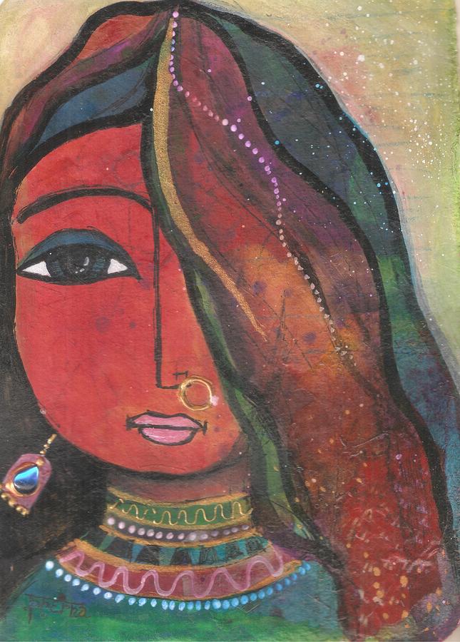 Indian Girl Mixed Media - Indian Girl with nose ring by Prerna Poojara Indian Girl Mixed Media - Indian Girl with nose ring by Prerna Poojara
