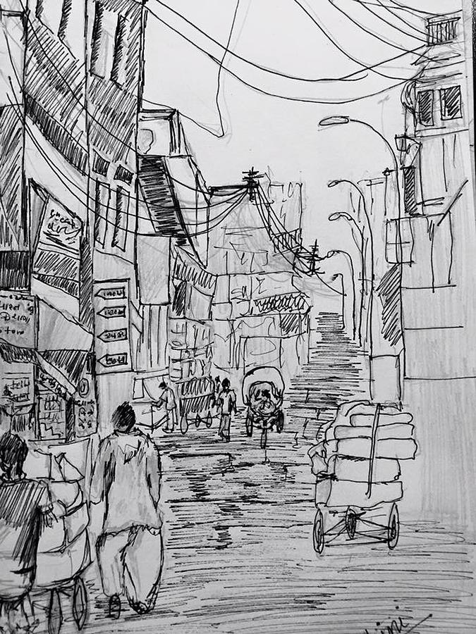 Indian lane Drawing by Rohini Rangari - Fine Art America