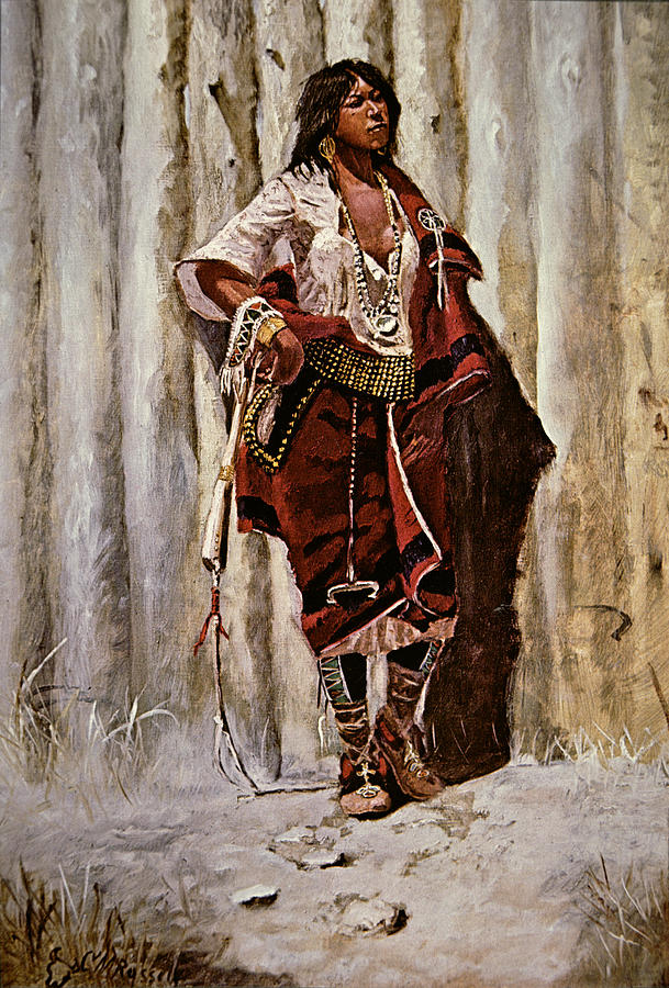 Indian Maid at the Stockade Painting by Charles Marion Russell