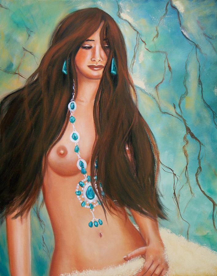 Indian Maiden in Turquoise Painting by Joni McPherson