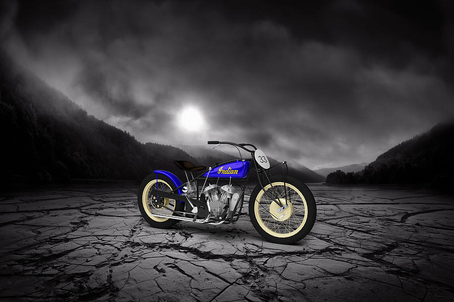 Vintage Digital Art - Indian Motorcycle Flat Track Racer 1928 Mountains by Aged Pixel