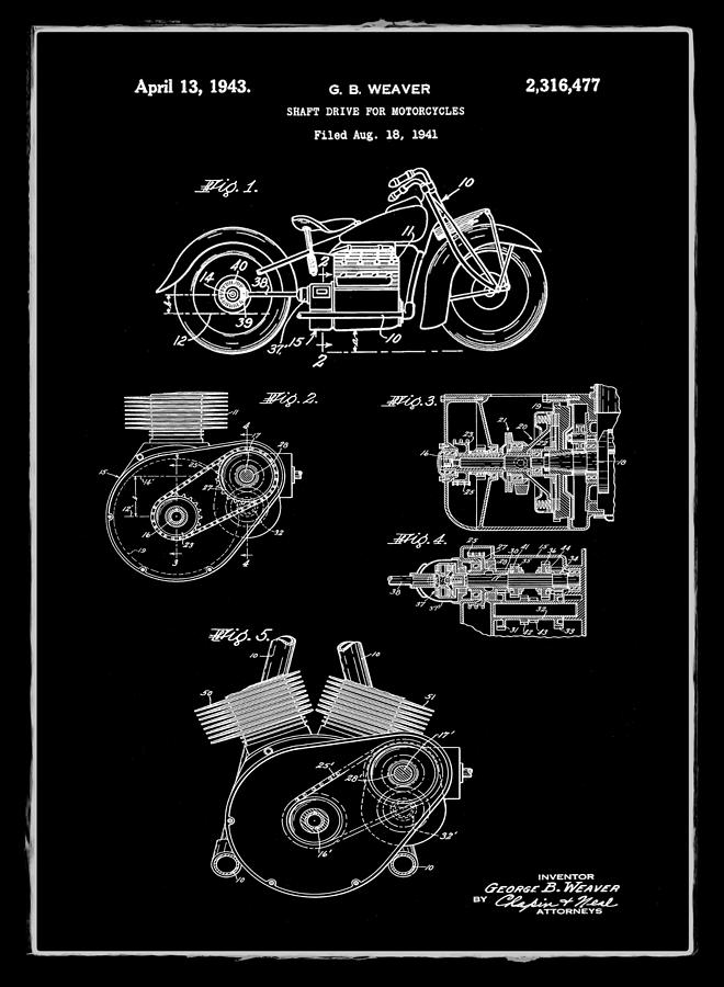 Indian Motorcycle Patent 1943 Black Photograph by Bill Cannon