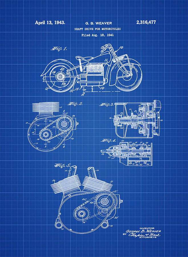 Indian Motorcycle Patent 1943 Blue print Photograph by Bill Cannon