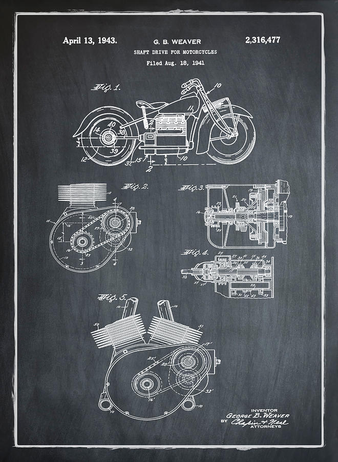 Indian Motorcycle Patent 1943 Chalk Photograph by Bill Cannon