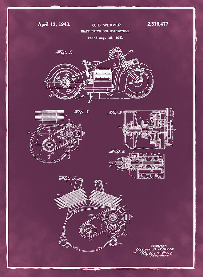 Indian Motorcycle Patent 1943 Red Photograph by Bill Cannon