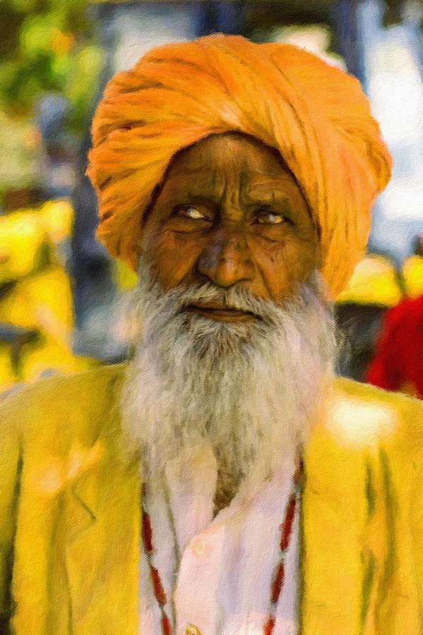 Indian old man Painting by Vincent Monozlay
