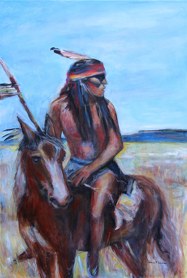 Indian on horseback Painting by Denice Palanuk Wilson