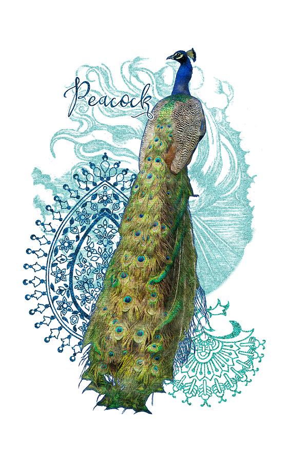 Indian Peacock Henna Design Paisley Swirls Mixed Media by Audrey Jeanne Roberts