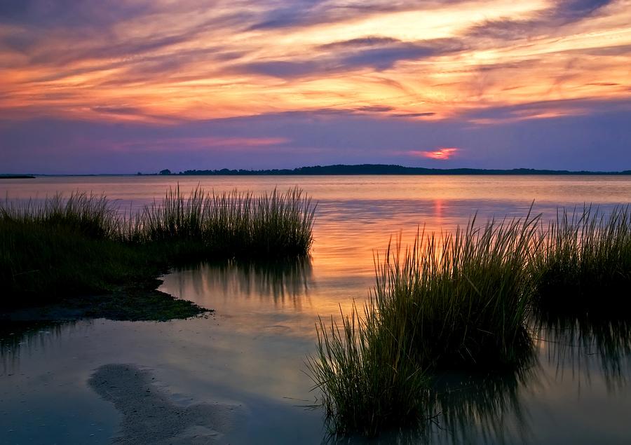 Indian River Bay at sunset Photograph by Bill Jonscher