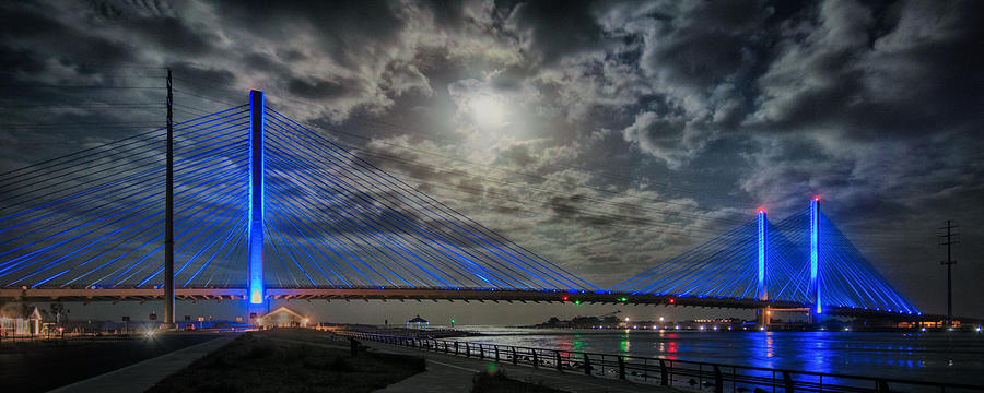 Indian River Bridge Moonlight Panorama Photograph by Bill Swartwout