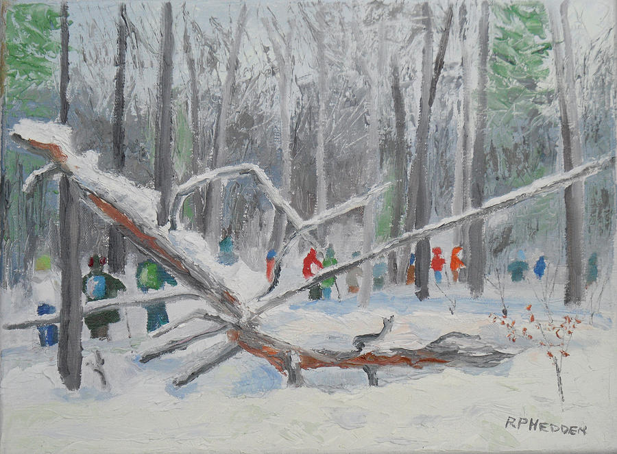 Winter Painting - Indian River Lakes Conservancy Redwood Hill Trail Snowshoe by Robert P Hedden