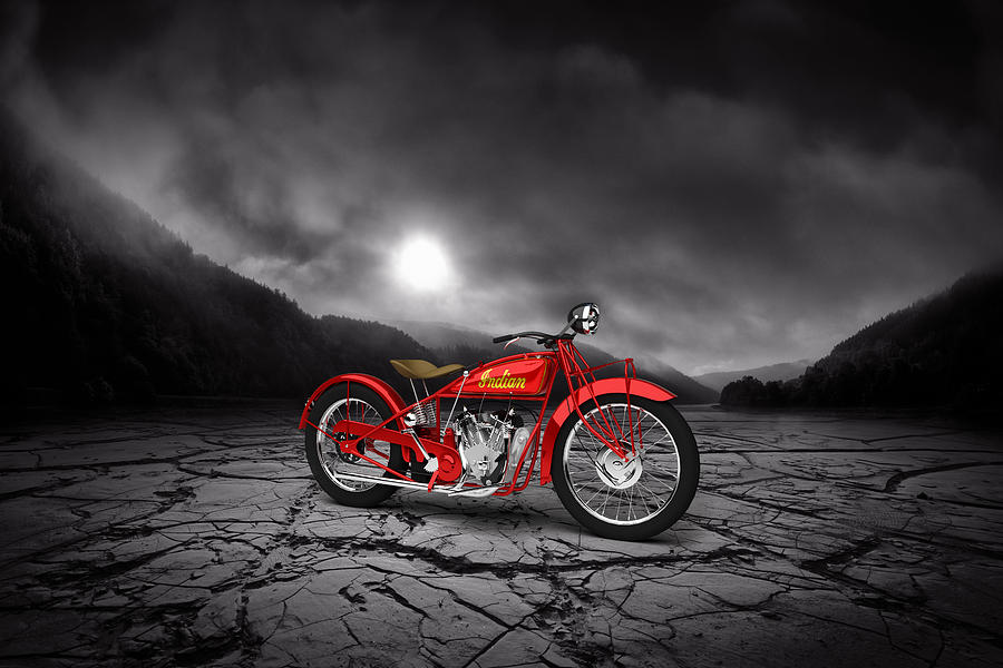 Vintage Digital Art - Indian Scout 1928 Mountains by Aged Pixel