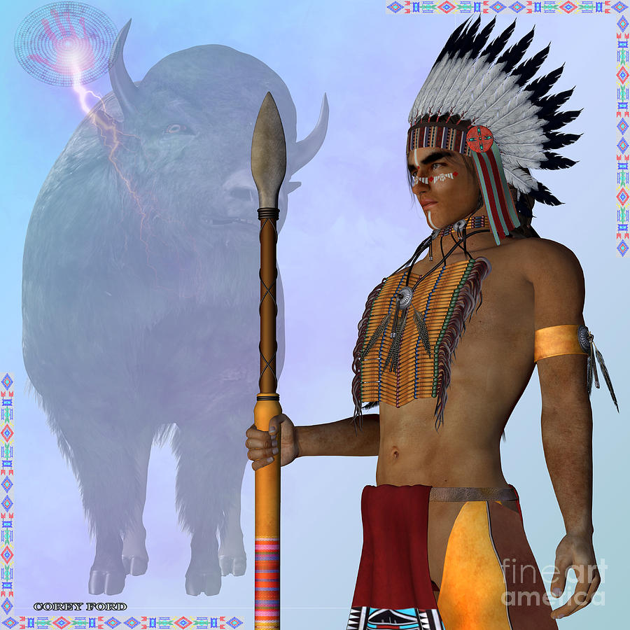 Buffalo Painting - Indian Standing Buffalo by Corey Ford
