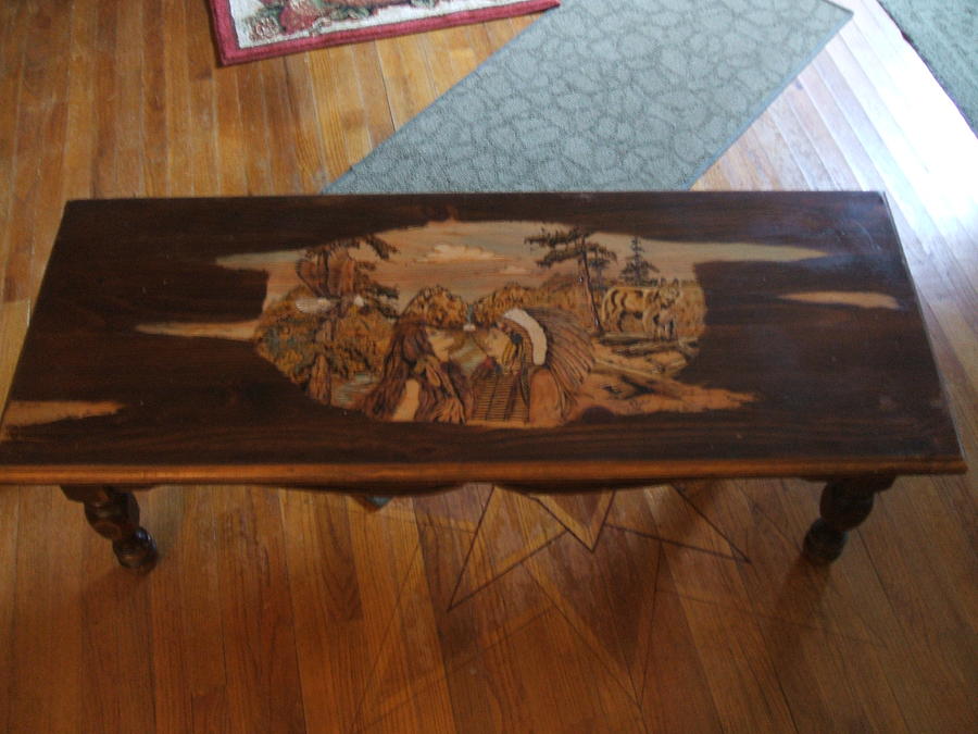 Table Pyrography - Indian Table by Kenneth Lambert