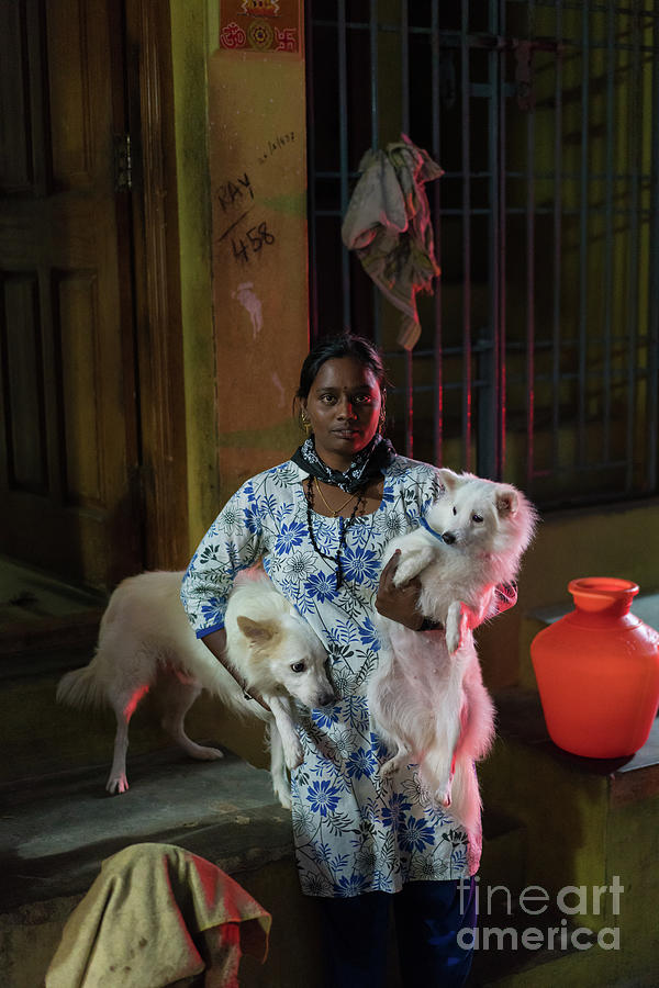 Dog Photograph - Indian Woman and Her Dogs by Mike Reid