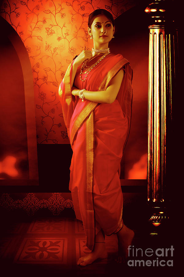 Indian woman in traditional 9 yard saree Photograph by Kiran Joshi
