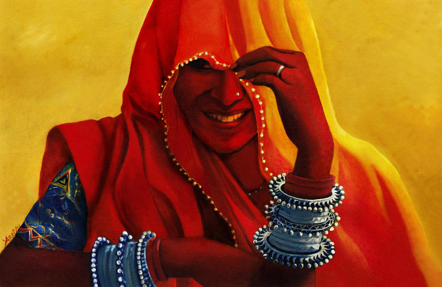 Indian Woman in Veil Painting by Arti Chauhan