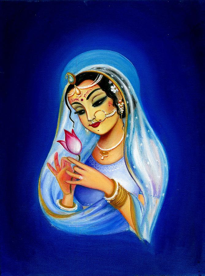 Beautiful Radharani  - Blue Painting by Alexandra Bilbija