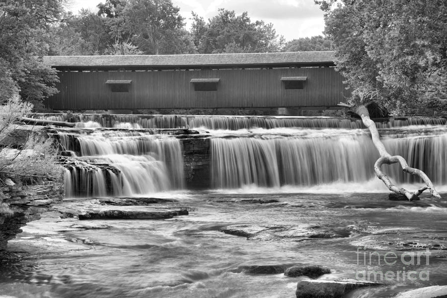 Indiana Falls In Mill Creek Black And White Photograph by Adam Jewell
