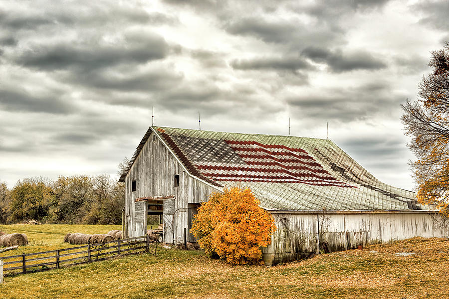 Barn Photograph - Indiana Flag Barn with Missle by Donna Caplinger