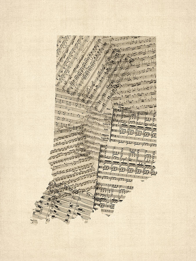 Indiana Map, Old Sheet Music Map Digital Art by Michael Tompsett