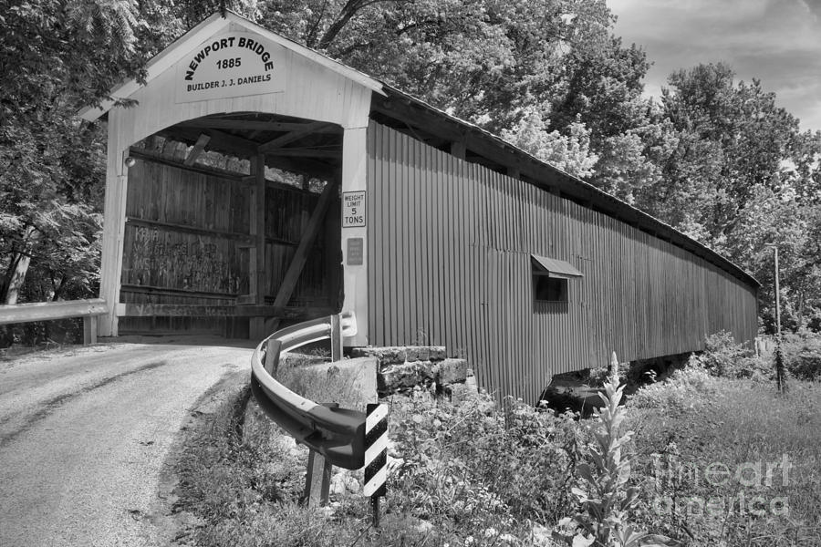 Indiana Newport Covered Bridge Black And White Photograph by Adam Jewell