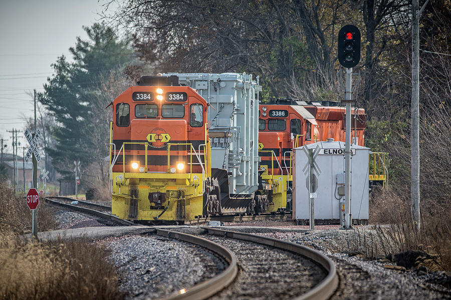 Indiana Southern Railroad 3384 and 3386 at Elnora Indiana Photograph by Jim Pearson