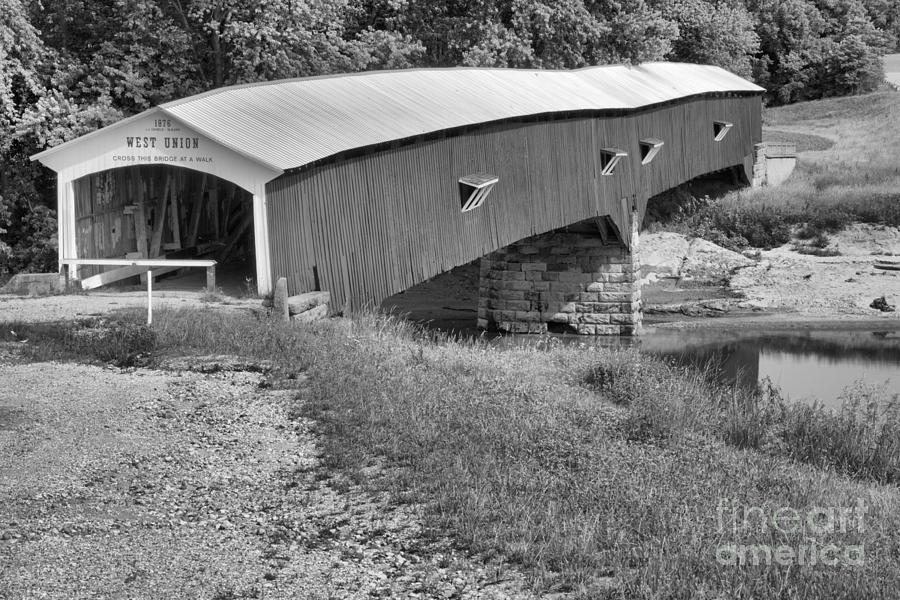 Indiana West Union Covered Bridge Black And White Photograph by Adam Jewell