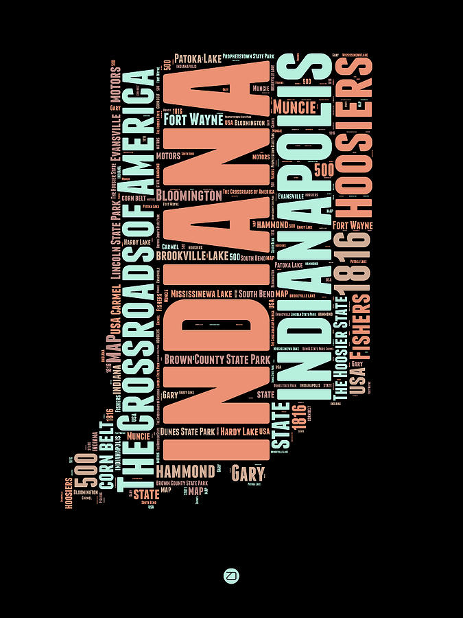 Indianapolis Digital Art - Indiana Word Cloud Map 1 by Naxart Studio
