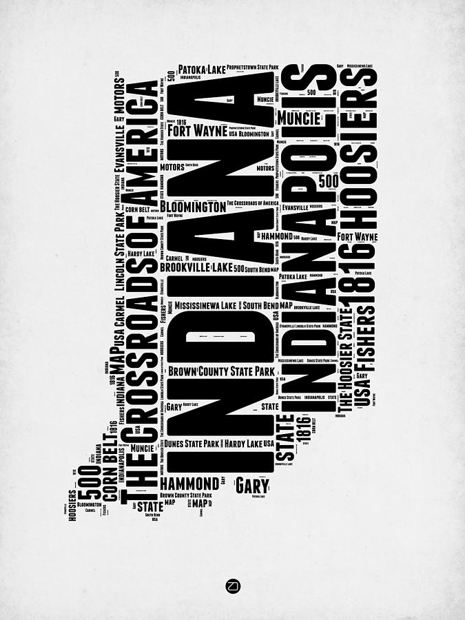 Indianapolis Digital Art - Indiana Word Cloud Map 2 by Naxart Studio