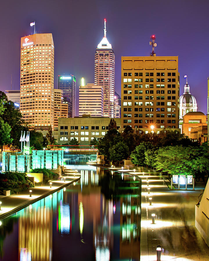 America Photograph - Indianapolis City Skyline and Canal Walk by Gregory Ballos