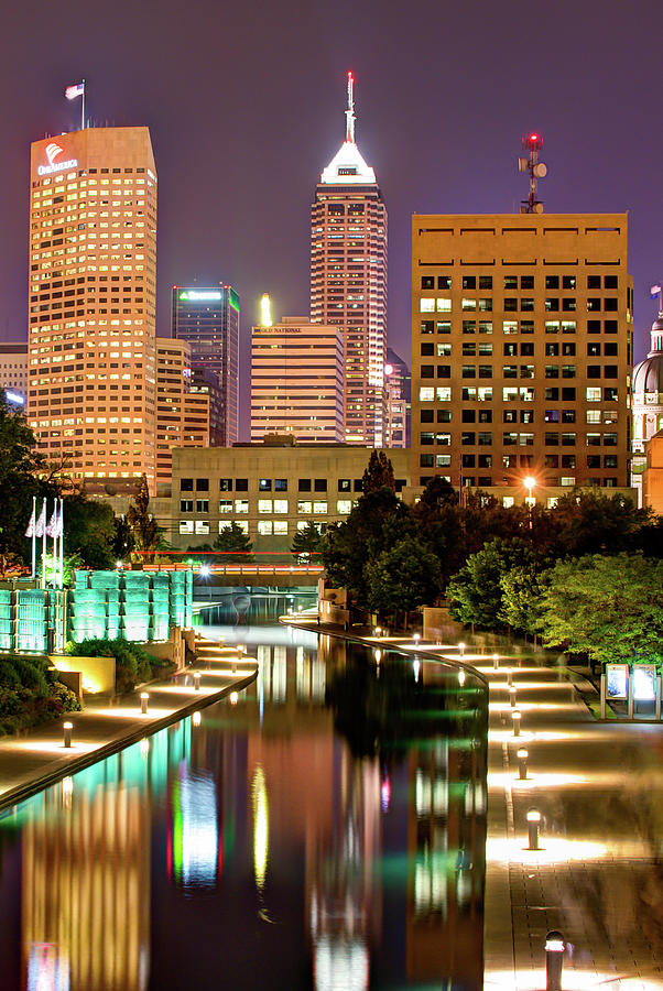 Indianapolis Indiana Downtown Skyline Vertical with River Photograph by Gregory Ballos