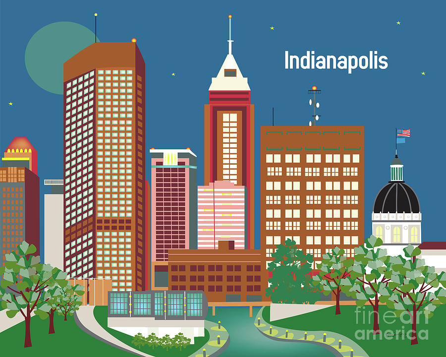 Indianapolis Digital Art - Indianapolis Indiana Horizontal Skyline by Karen Young