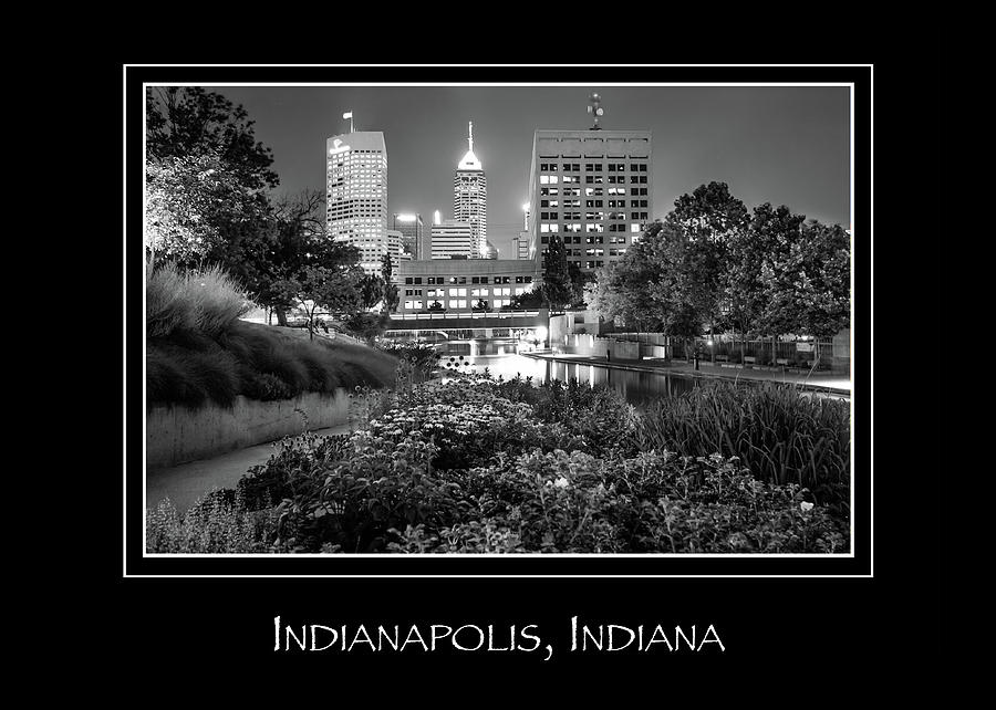 Indianapolis Skyline Photograph - Indianapolis Indiana Skyline City Name Print - Black and White by Gregory Ballos