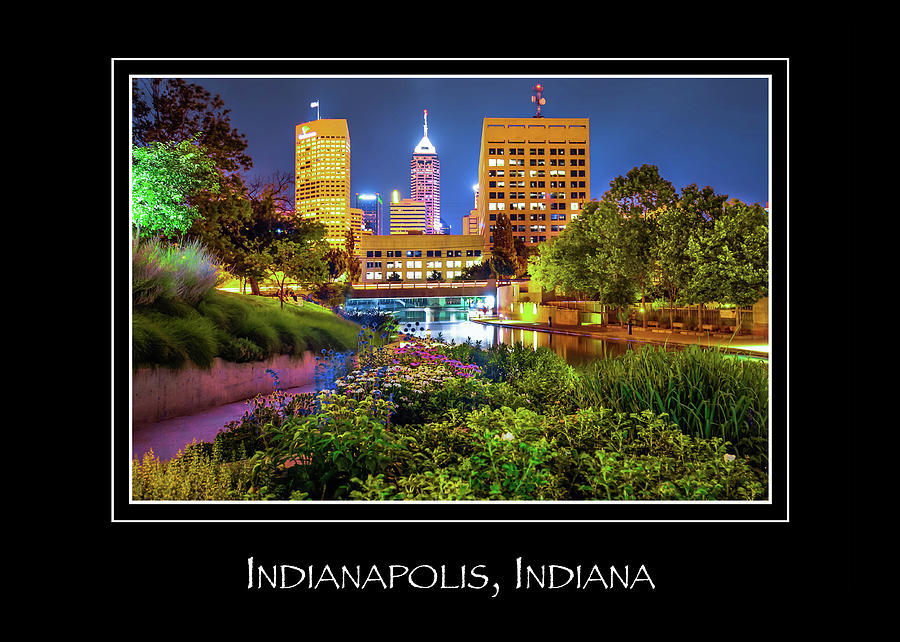 Indianapolis Skyline Photograph - Indianapolis Indiana Skyline City Name Print - Color by Gregory Ballos
