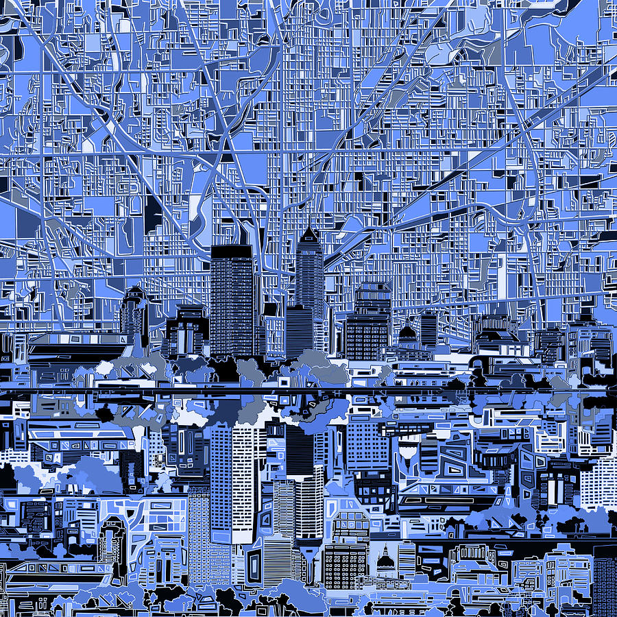 Indianapolis Skyline Abstract 7 Painting by Bekim M