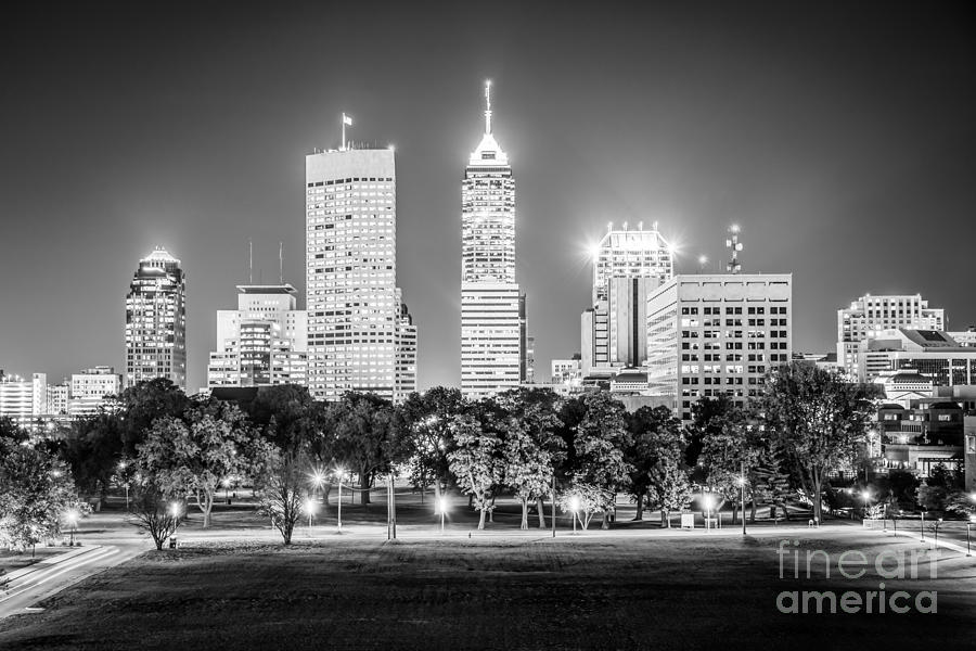 Indianapolis Skyline Black and White Picture Photograph by Paul Velgos