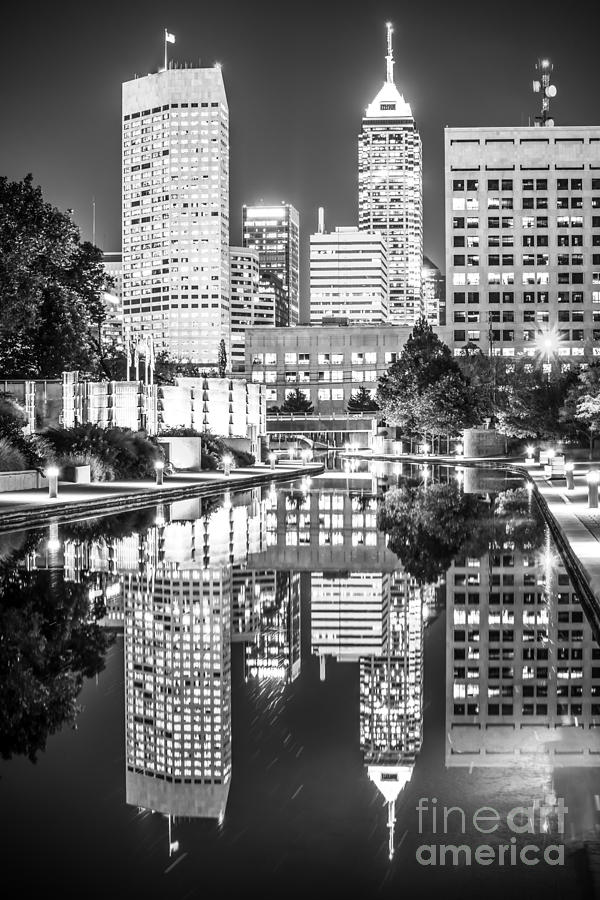 Indianapolis Skyline Central Canal Black and White Photo Photograph by Paul Velgos