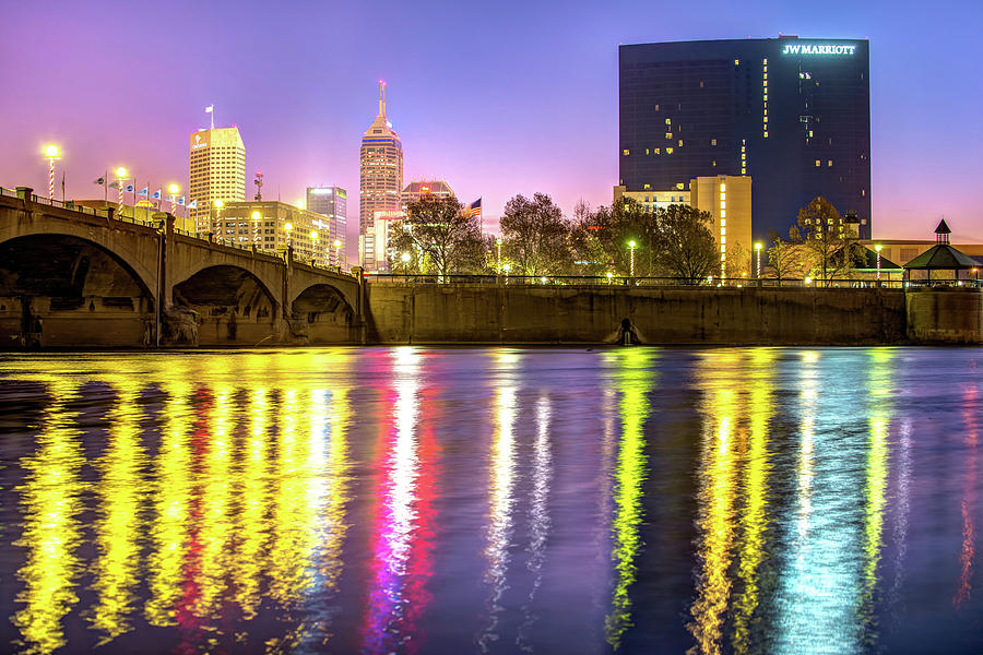 Indianapolis Skyline Photograph - Indianapolis Skyline Water Reflections by Gregory Ballos