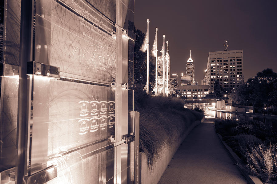 Indianapolis Veterans Memorial and Skyline in Sepia Photograph by Gregory Ballos