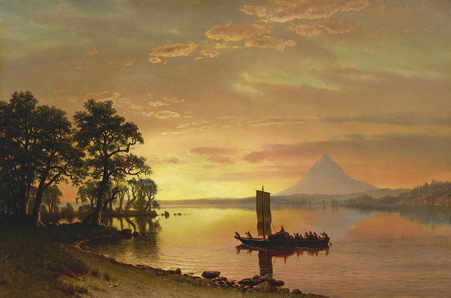 Indians crossing the Columbia River Painting by Albert Bierstadt