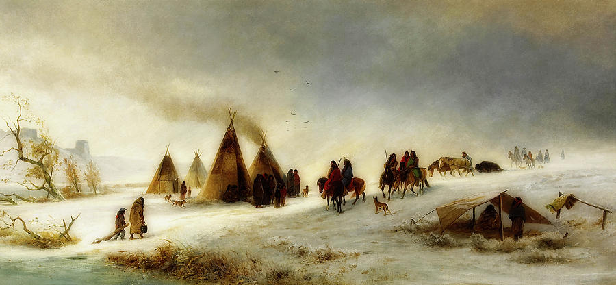 Native American Painting - Indians In The Snow by Mountain Dreams
