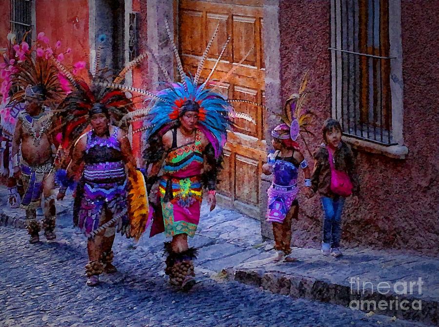 Indians Walking  On Pila Seca Photograph by John  Kolenberg