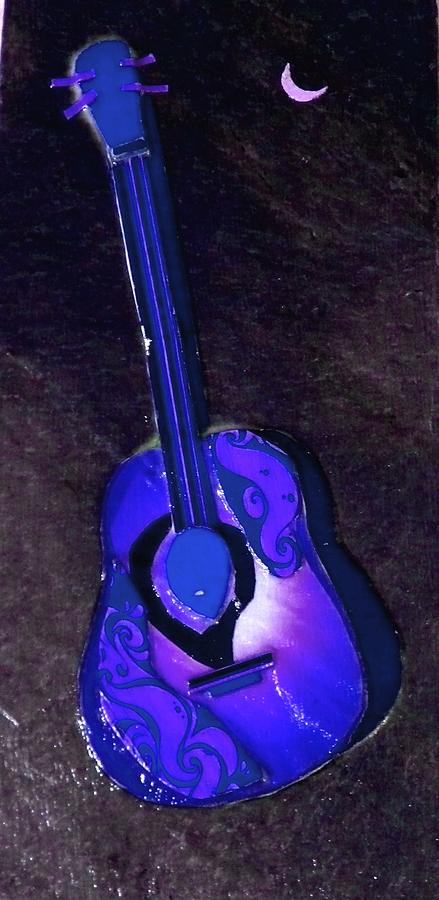 Guitar Still Life Mixed Media - Indigo Guitar by Kathryn Laughing Waters