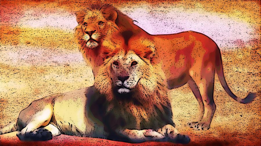 Indigo Lions Digital Art by Gayle Price Thomas